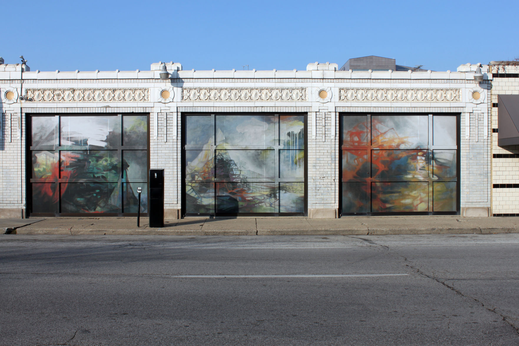 "Mountain, House of Straw and Breath, Shell" by Susan Hodgin on Arts Council façade in 2012